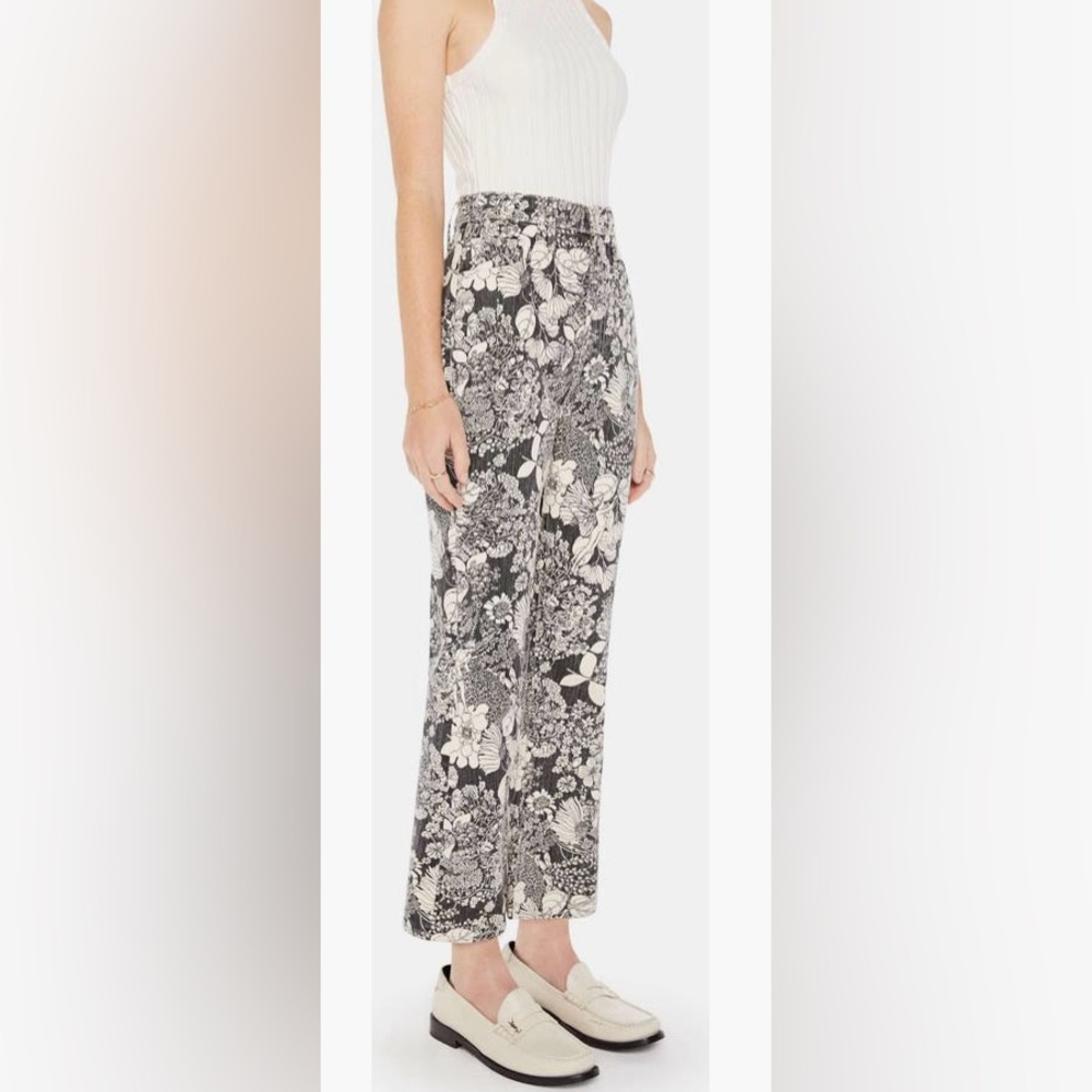 MOTHER Black & White Floral Cropped Jeans